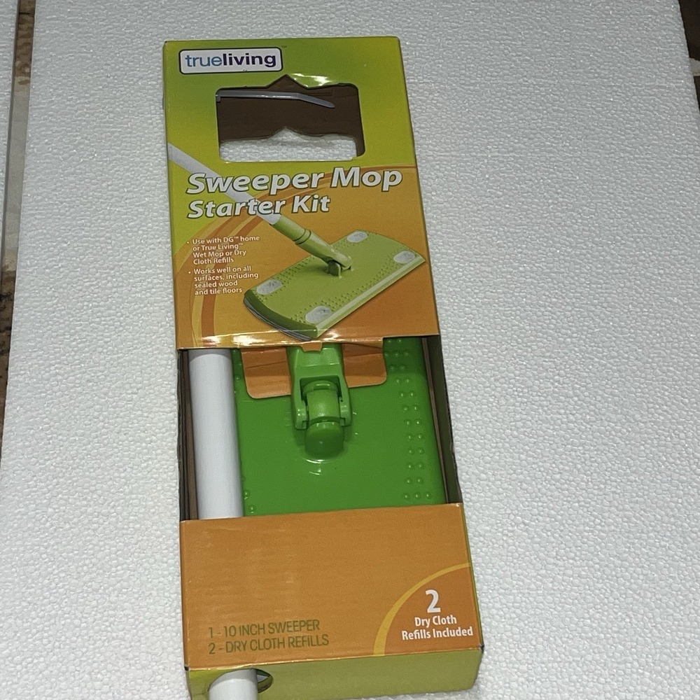 TRUE LIVING SWEEPER ‎ MOP STARTER  KIT W/ 2 DRY CLOTHS INCLUDED